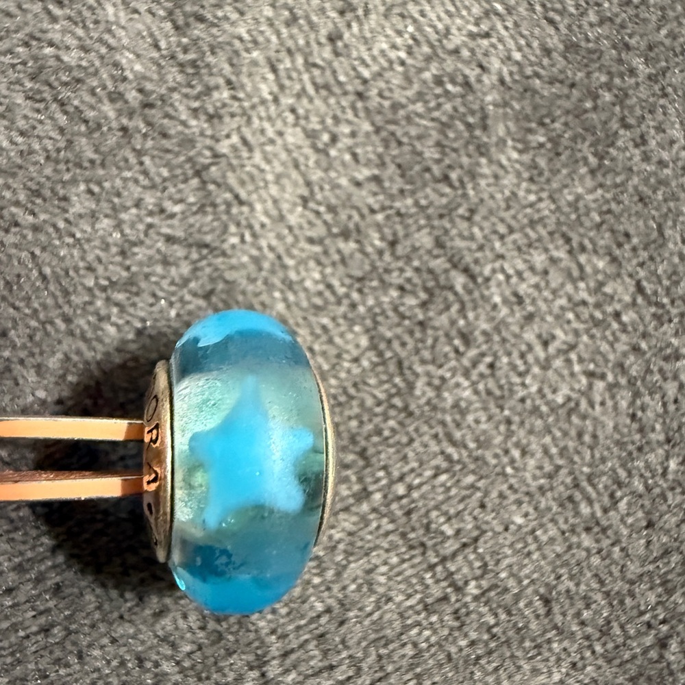 Pandora silver blue stars Murano glass charm.